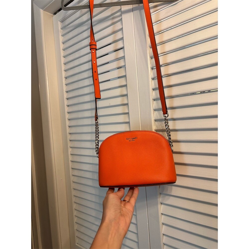 Kate Spade Crossbody Bag Womens Orange Pebbled Dome Chain Strap Top Zip - Picture 6 of 8